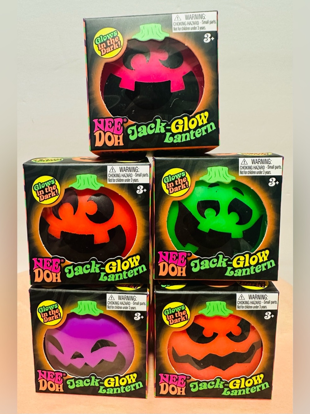 NeeDoh Jack-Glow Lantern Set of 5 2 orange, purple, pink. and green